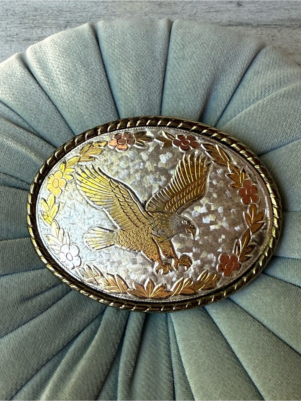 Vintage Tri-Color Flying Eagle Western Belt Buckle Gold Tone Silver Tone Unisex